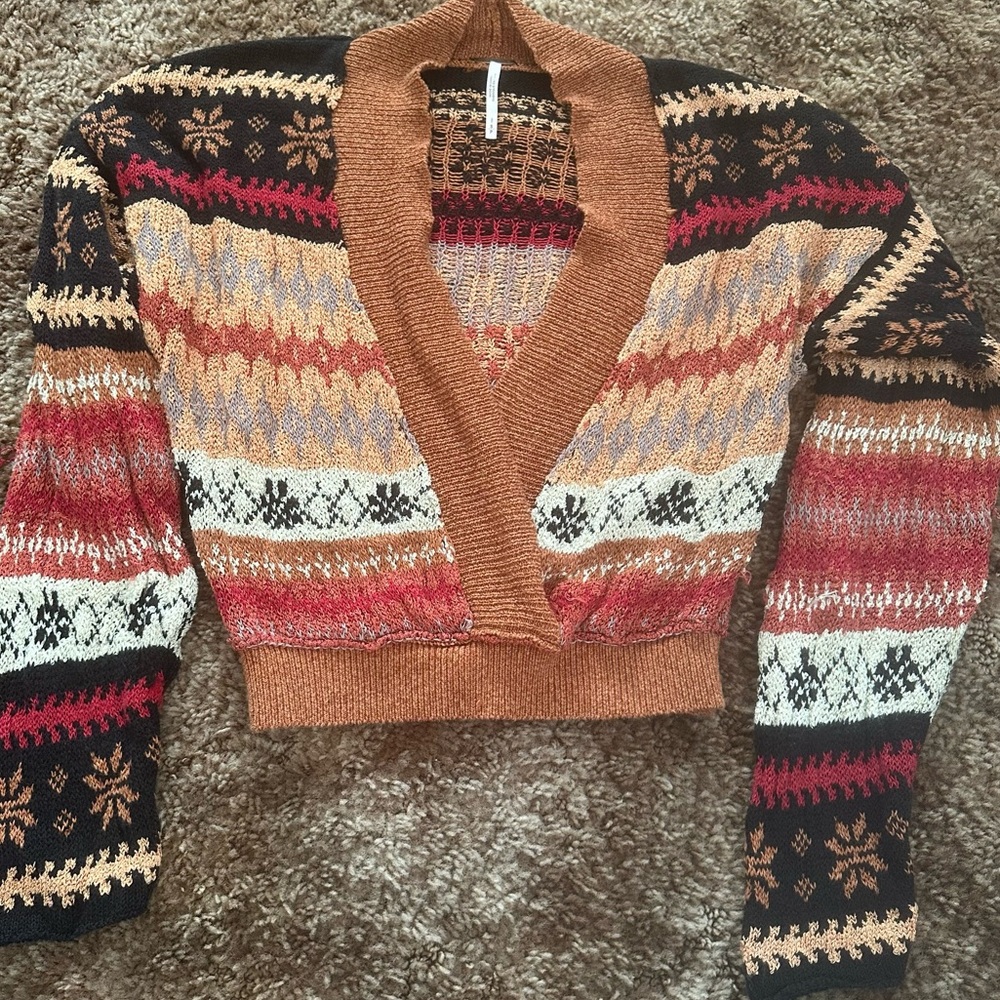 Free People Wrap Cardigan Open Front Women’s Size S Aztec Boho Grannycore
